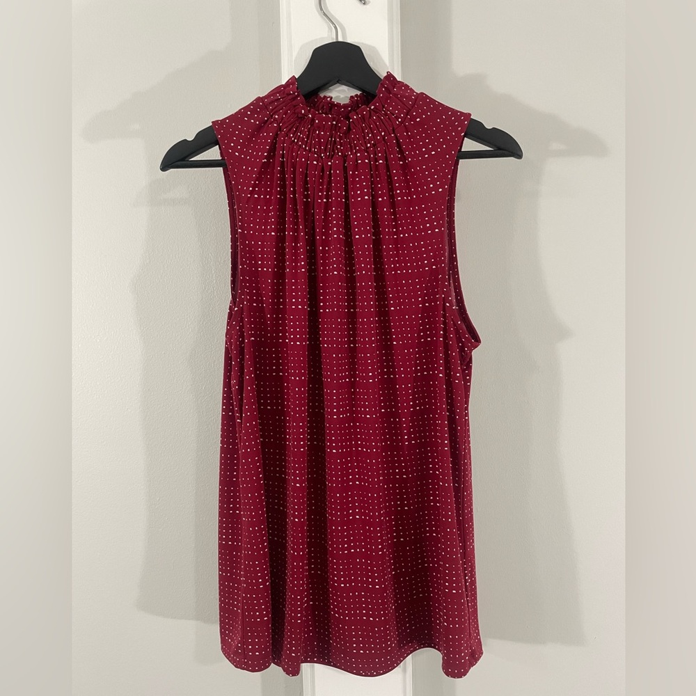 Banana Republic Red Print Jersey Smocked Sleeveless Top